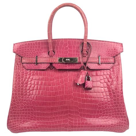 hermes real pink fur bag|hermes pink crocodile birkin bag.